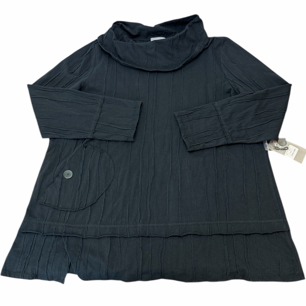 Habitat Steady‎ Stream Black Cowl Neck Textured Pocket Tunic L Lagenlook Comfy
